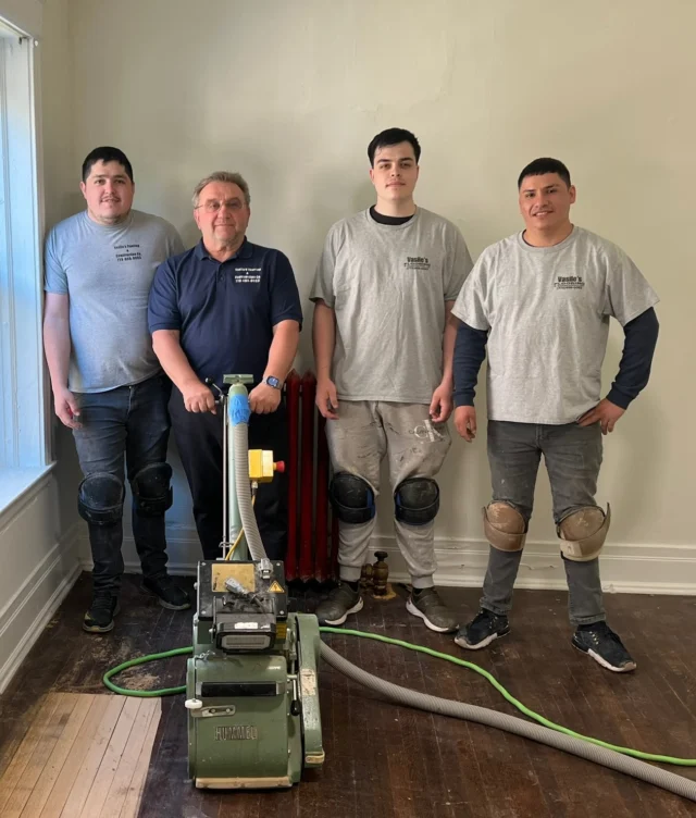 Vasile’s Flooring and Construction is family-owned and operated. Everything is done in-house, and we don’t use any subcontractors. 

Here's our team, from left to right: Luis, Vasile, Baltazar, Manuel

We pride ourselves on original, quality, and timely work. Our services range extremely widely; from solid hardwood floor installation, new custom floors, hand scraped floors, designs, engineered products and a laminate that looks just like natural wood, in popular species like Red Oak, White Oak, Maple, Walnut, Bamboo, Brazilian Cherry, Tiger wood, dustless refinishing, and durable low VOC finishes among our array of other services to meet your demands for exquisite, durable and lasting floors.
