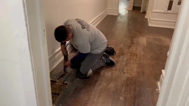 Every beautiful floor starts with solid prep work. 🛠️ Here, one of our pros is carefully removing damaged boards to make way for a flawless new finish. Quality craftsmanship from the ground up! 

#VasilesFlooring #FloorRepair #Chicago #HardwoodRestoration